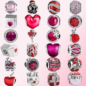 

2019 100% 925 Sterling Silver Classic Authentic Red Charm Beaded Ladies Charm Fashion DIY Jewelry Free Shipping