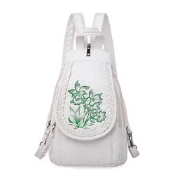 2019 женские кожаные рюкзаки для девочек Sac A Dos цветы вышивка кожаные рюкзаки женские нагрудные сумки школьные рюкзаки для девочек