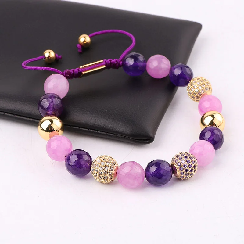 High Quality 10mm Natural Stone Purple Jade Beads Friendship Macrame Bracelet Women - Image 4