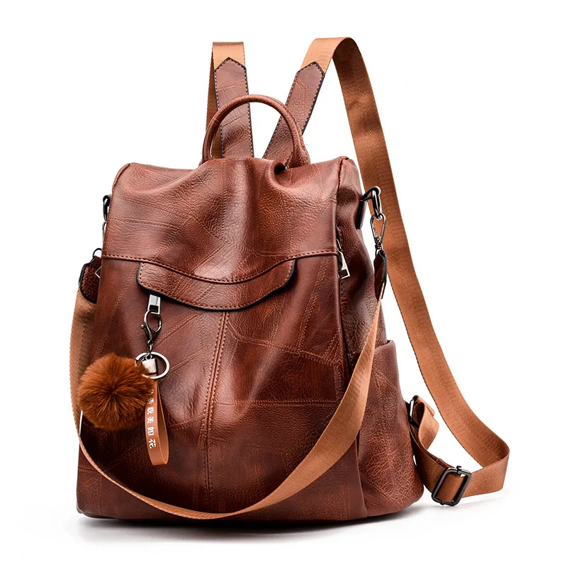 Кожаный Противоугонный женский рюкзак для ноутбука, Подростковый рюкзак для девочек, Женский школьный рюкзак для школы, сумки, рюкзаки для женщин, s сумки - Цвет: Коричневый