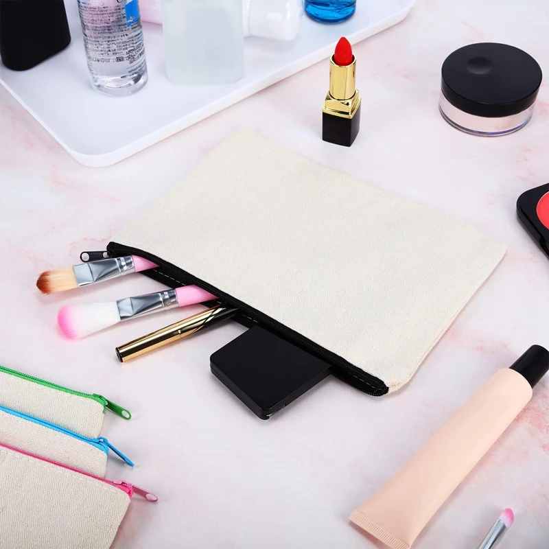 12Pcs Multipurpose Cosmetic Bag Makeup Pouches with Zipper Canvas Bag Pencil Pouch Travel Toiletry Bag for DIY Design 6