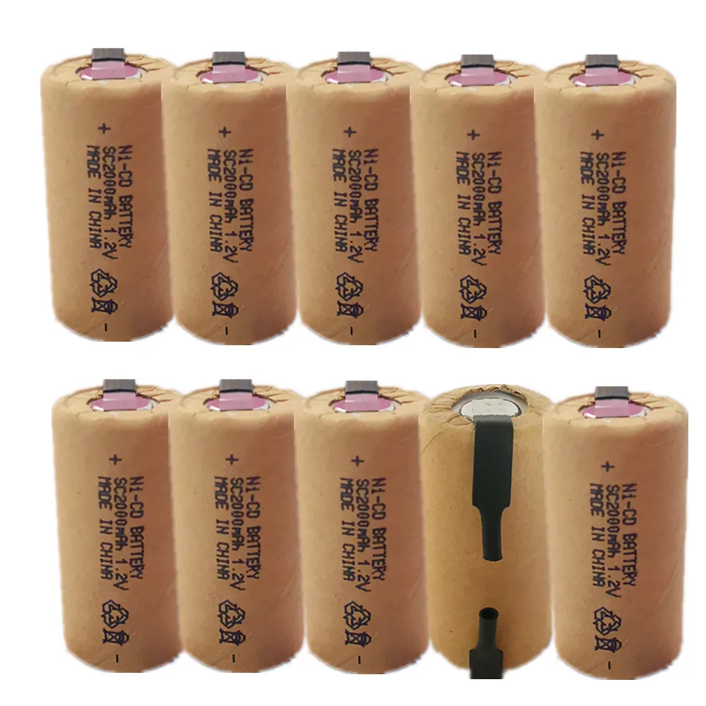 

1.2V SC Sub C 2000mAh NiCd Rechargeable Battery for Power Tools with 10C Discharge Rate (w/Tabs)(Pack of 10)