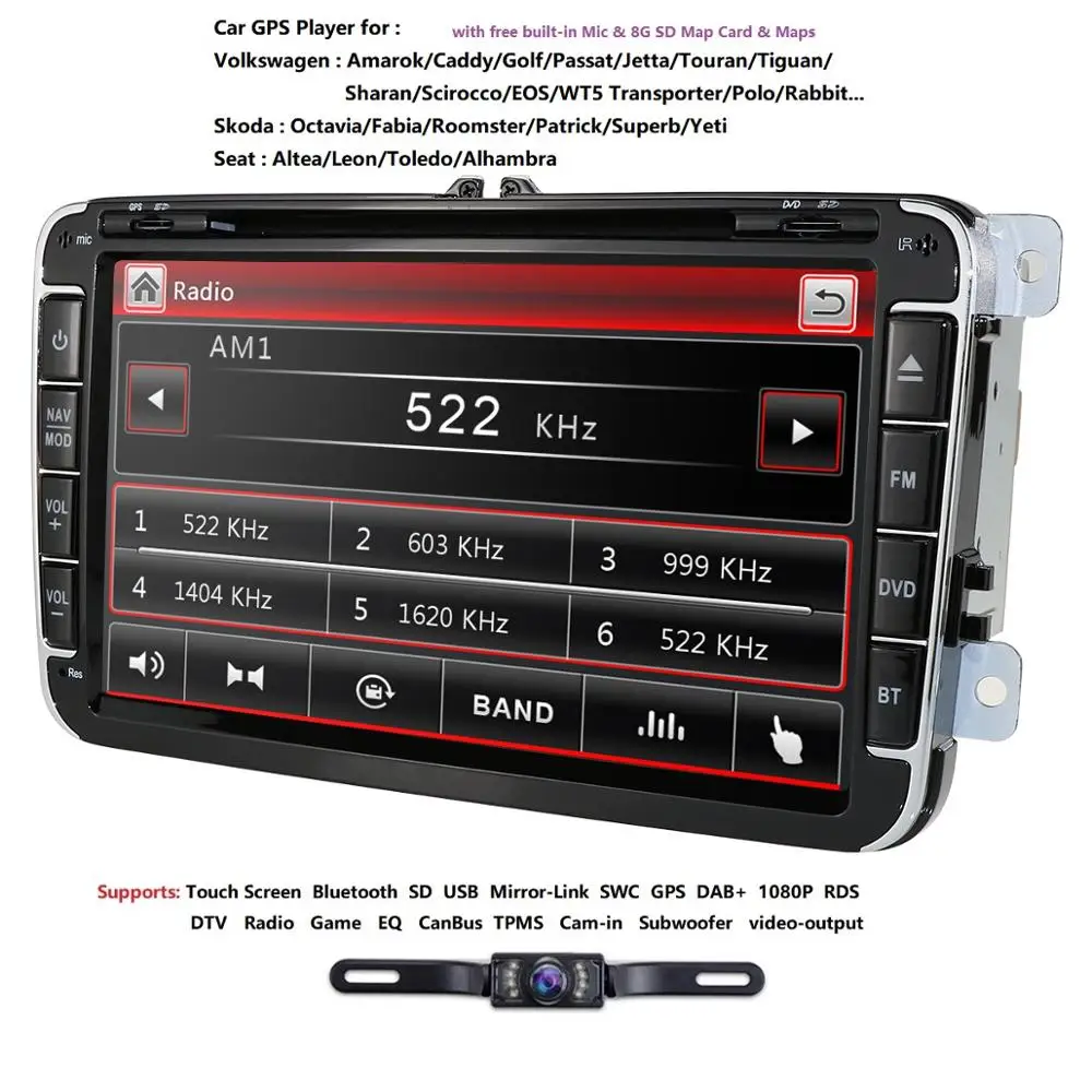 Excellent Car Multimedia player 2 Din Car DVD For Volkswagen/Golf/Polo/Tiguan/Passat/b7/b6/SEAT/leon/Skoda/Octavia Radio GPS DAB Free Cam 1