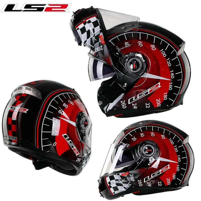LS2 FF370 флип-ап мото rcycle шлем модульный для мужчин и женщин с двойным козырьком Capacete ls2 шлем Casco moto cascos para moto - Цвет: Black Red Speed