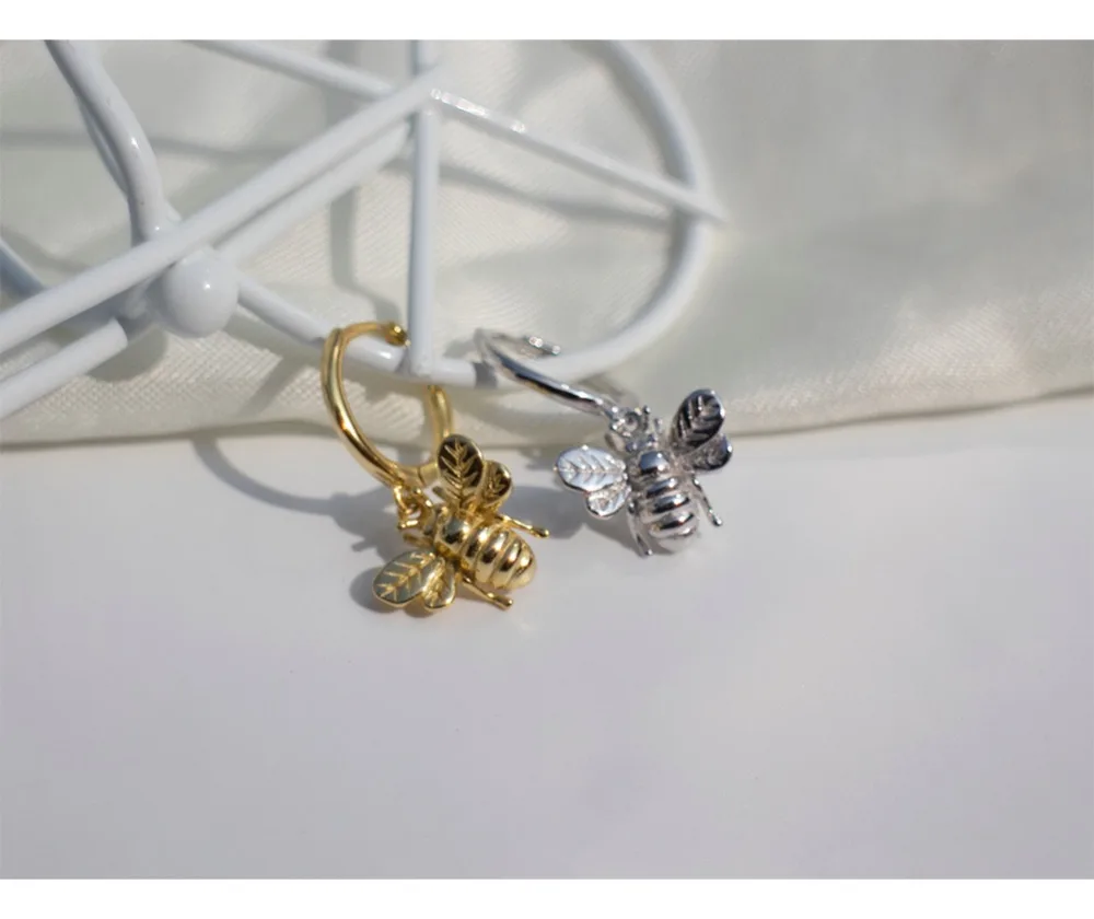 925 sterling silver earring fashion cute Insect bee drop short earring Personality wild trend female girl silver ear jewelry