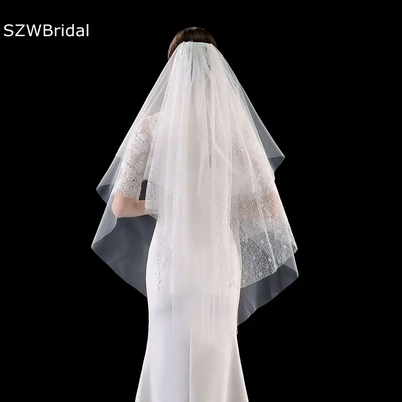 

New Arrival Ivory Bridal veils Cheap Wedding lace Bride Mariage bridal headwear with Comb Wedding accessories Matrimonio