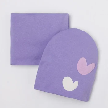

Set for girls (hat, snood), color lilac / heart, size 50-54