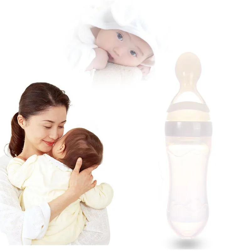Squeezing Feeding Bottle Silicone Newborn Baby Training Rice Spoon Infant Cereal Food Supplement Feeder Safe Tableware Tools