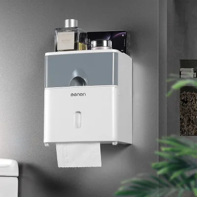 Водонепроницаемый держатель для туалетной бумаги, держатель для полотенец, диспенсер для ванной комнаты, коробка для хранения туалетной бумаги, настенный держатель - Цвет: Light Grey