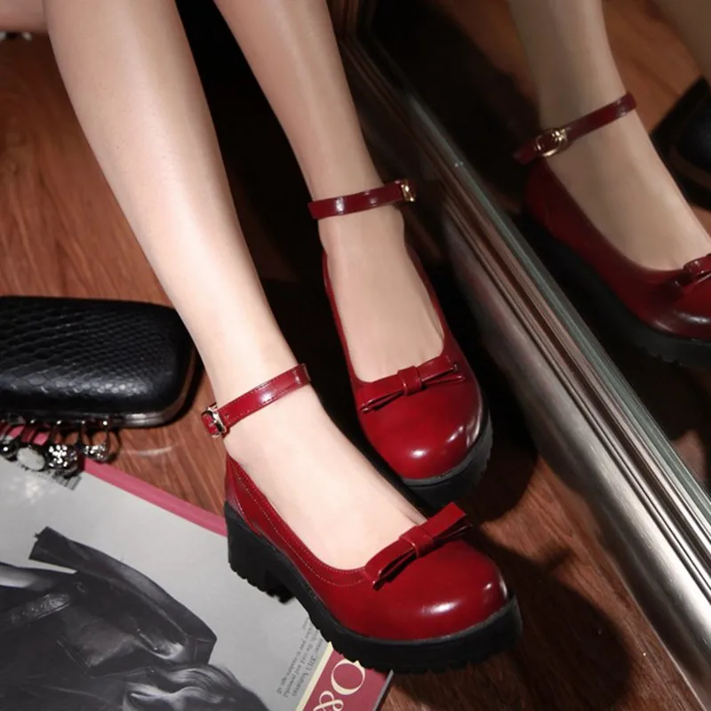 

Spring Women Shoes Autumn Retro Harajuku Kawaii Korean Style 2019 Lolita Sweet Lovely Retro Bow Color Cute Cosplay Shoes Woman