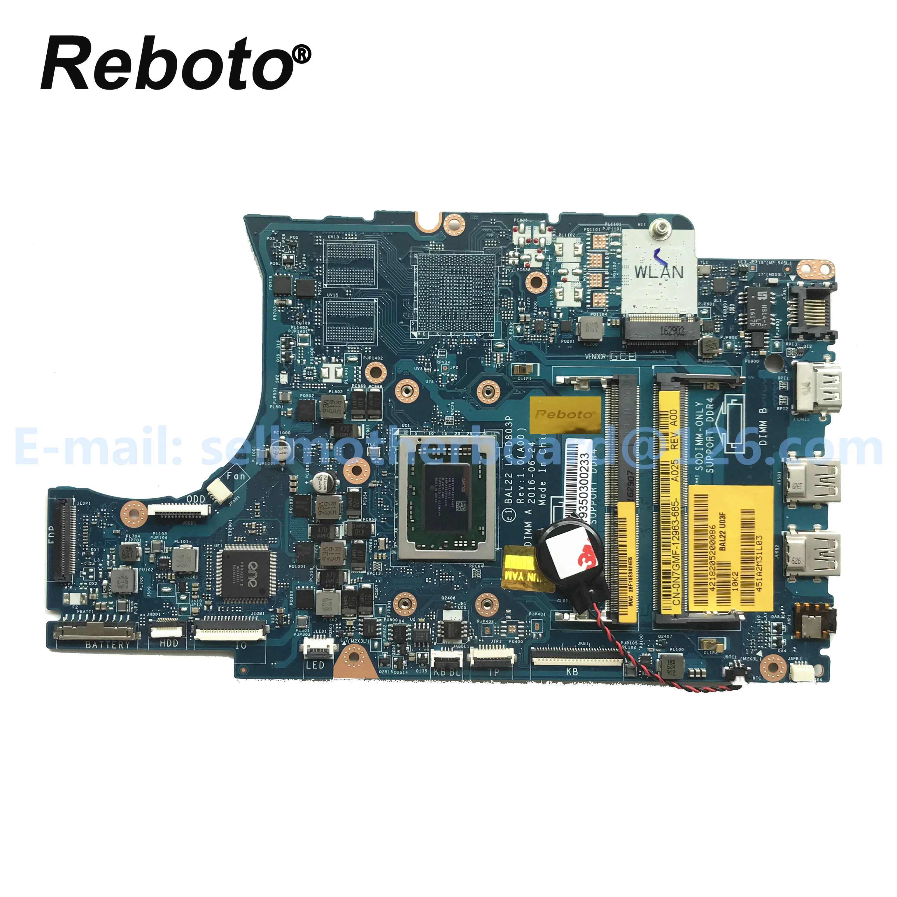 Для Dell Inspiron 15 5565 материнская плата для ноутбука CN-0N7GMF 0N7GMF DDR4 BAL22 LA-D803P с A12-9700P процессором протестированная Быстрая