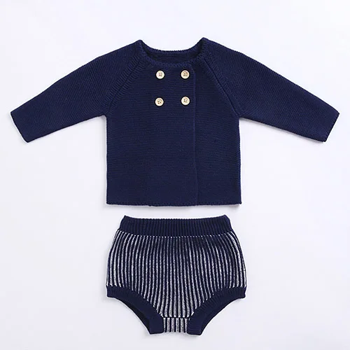 Baby Girls Boys Clothing Sets Spring Autumn Fashion Baby Girls Clothes Long Sleeve Knit Sweater+Shorts Sets of Children - Цвет: 86019 Dark blue