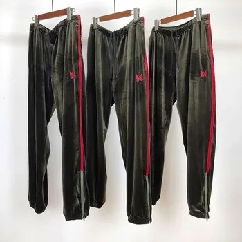 

Best Quality AWGE Needles Sweatpants Ribbon Striped Velvet Butterfly Embroidery Joggers AWGE Needles Sweatpants