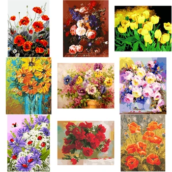 

Picture By Numbers Flowers HandPainted Kits Painting Art Dawing On Canvas DIY Home Decoration Gift