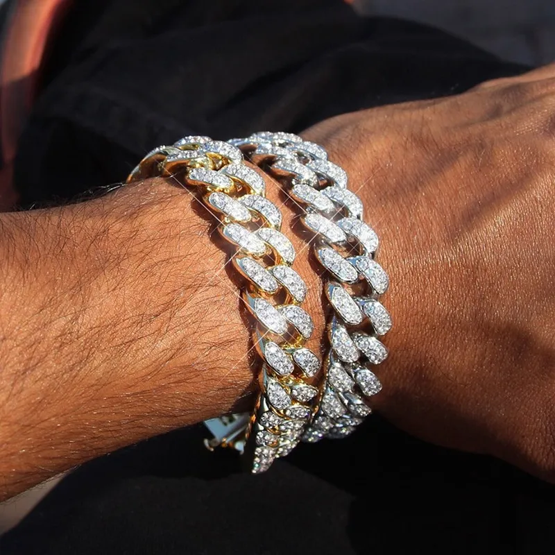 

D&Z 8.5 inch Bling Iced Out Cuban Zirconia Cuban Miami Link Homme For Male's Hip Hop Street Bracelets Jewelry