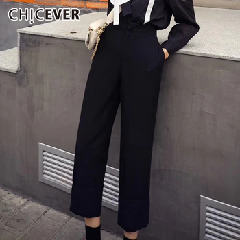 

CHICEVER 2020 Pant Women High Waist Waist Pocket Oversized Loose Casual Calf Length Pants Female 2020 Spring Fashion Clothes