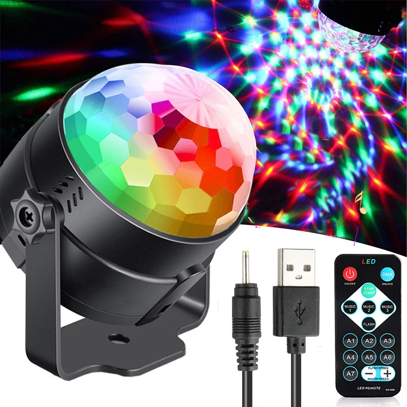 

USB DC5V colorful rotate stage light music activation dj ktv disco lights remote control Xmas kids gift Christmas holiday lights