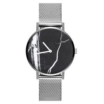

New Black And White Marble Watches Women Watches Fashion All-Silver Stainless Steel Mesh Belt Quartz Movement Wristwatches