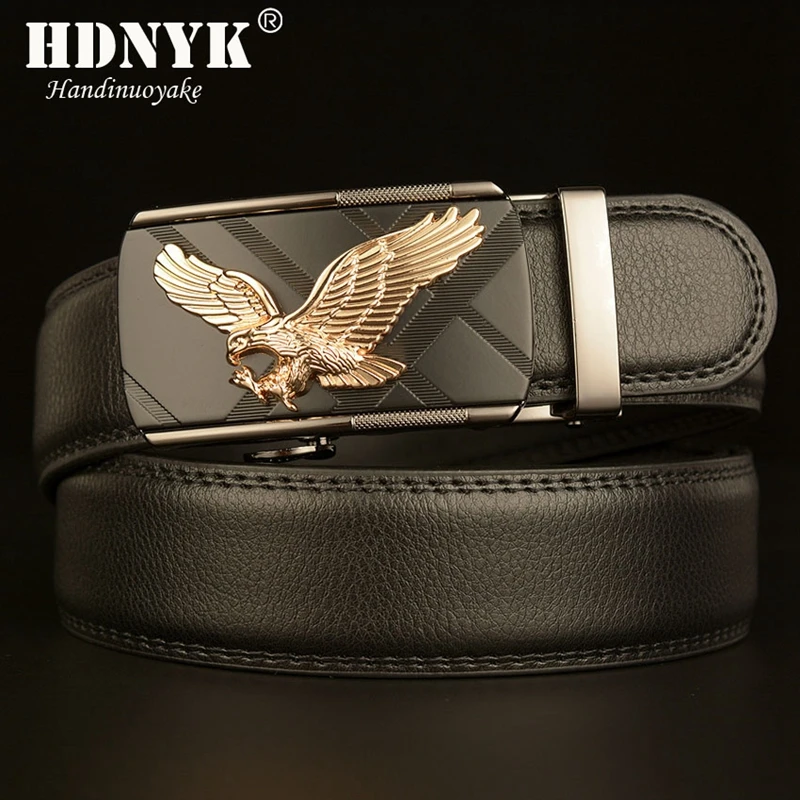 

New Fashion Men Belt Fly Eagle Designer Automatic Buckle Genuine Cowhide Leather Men Belt 110cm-130cm Luxury Belts for Men