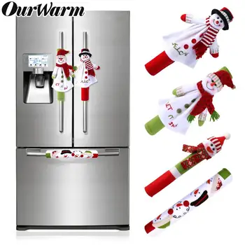 

OurWarm 4pcs Refrigerator Handle Covers Christmas Microwave Oven Dishwasher Door Handle Cover Christmas Home Kitchen Decorations