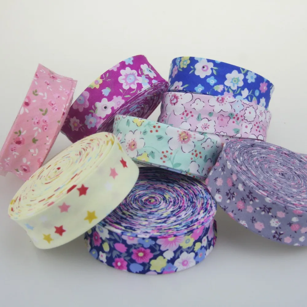 Cotton Bias Binding Tape Flower Stripe Star Printing 25mm width DIY Ribbon