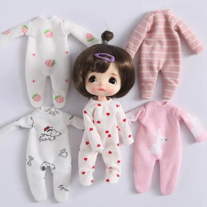 Candy Color Cute Cartoon Overall Pant Pajanas Doll Clothes Strip Shirt for ob11 obitsu11 1/12bjd Accessories dolls | Игрушки и хобби