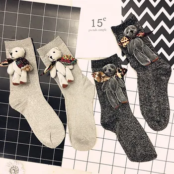

Fashion Doll Bears Socks Women Street Style Creative Autumn Winter Warm Breathable Sweat Absorbing High Quality Decoration Socks