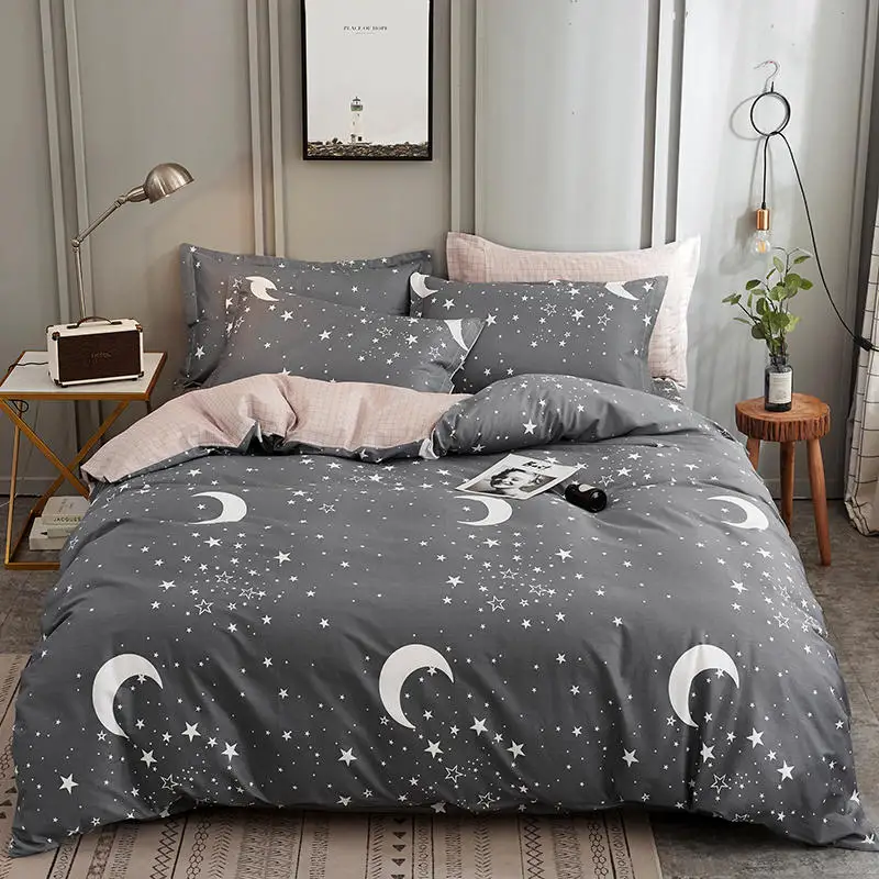 

Moon Stars Bedding Set 100% Cotton Kawaii Comforter Bedding Sets For Women Girl King Twin Queen Size Bed Sheets and Pillowcases