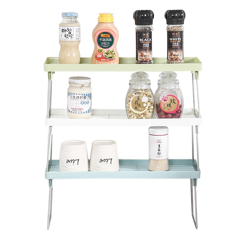 

Adjustable Kitchen Storage Rack Metal Cupboard Storage Shelf Non-Skid Spice Rack Single Layer Kitchenware Organizer Saving Space