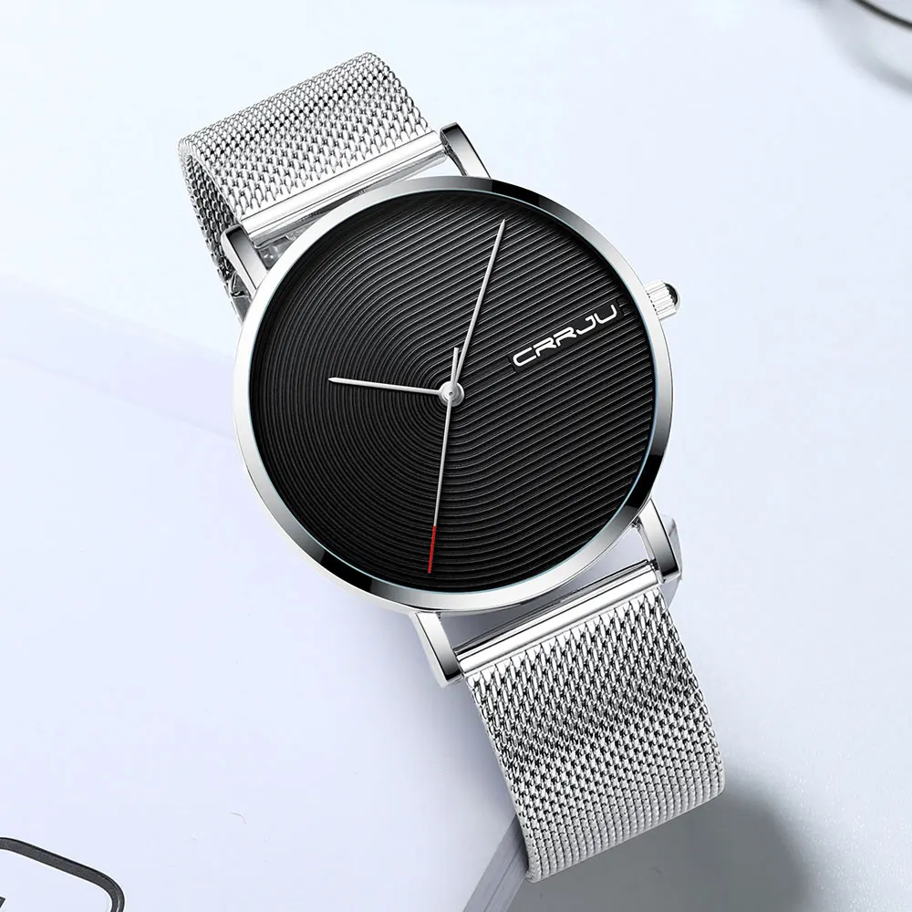 CRRJU Luxury Brand Men Watch Casual Minimalist Quartz Male Watch Fashion Simple Silver White Waterproof Wristwatch Men's Gifts