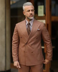 Plus Size Brown Men Suits Peak Lapel Costume Homme Wedding Tuxedos For Bridegroom 2 Pcs Prom Slim Fit Blazers Custom Made