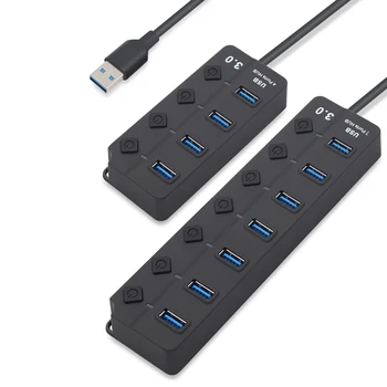 

USB 3.0 HUB 4 / 7 Port High Speed USB3.0 Hub Splitter On/Off Switch LED Indicator with EU/US Power Adapter for Laptop PC