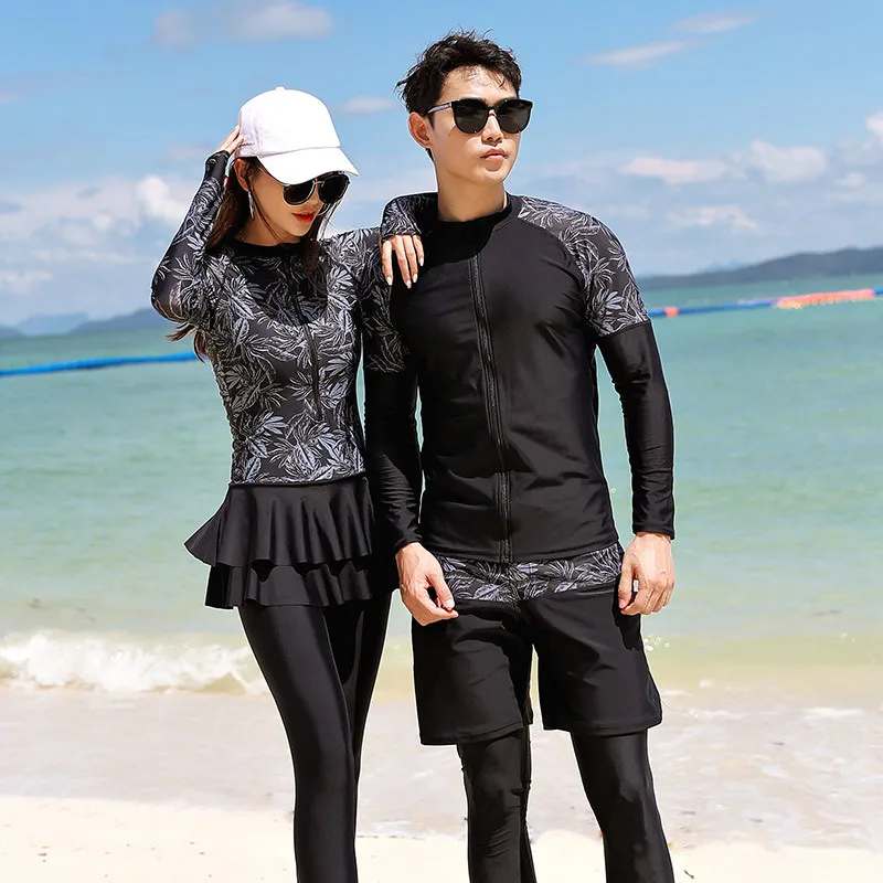 

Tour Bathing Suit Couples Two Pieces Long Sleeve Slim Fit Slimming Sun-resistant Beach Diving Men's Three-piece Set Bathing Suit