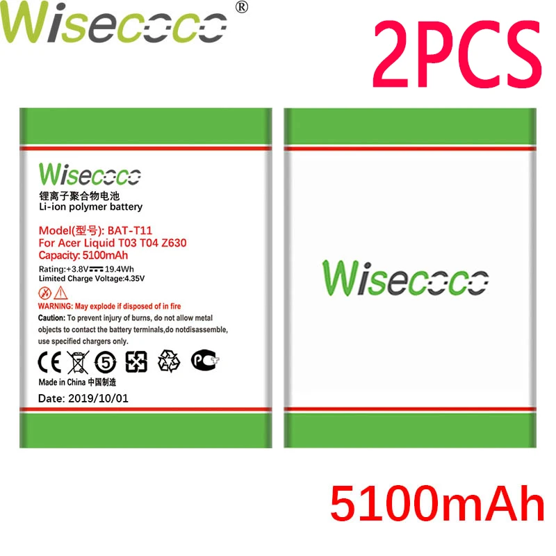 WISECOCO 2 шт. 5100 мАч BAT-T11 батарея для acer Liquid T03 T04 Z630 Z630S Мобильный телефон батарея новейшего производства+ номер отслеживания