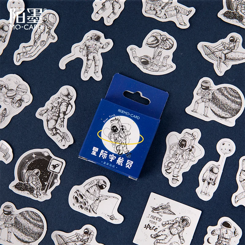 

45 PCS/PACK Space Astronaut Boxed Stickers DIY Scrapbooking Adhesive Paper Flake Diary Planner Album Vintage Japan Label @TZ-122