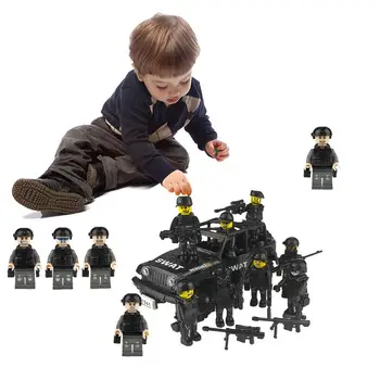 

Military Special Forces Soldiers Bricks Figures Car Guns Weapons Armed SWAT Building Blocks Kids Toys Compatible