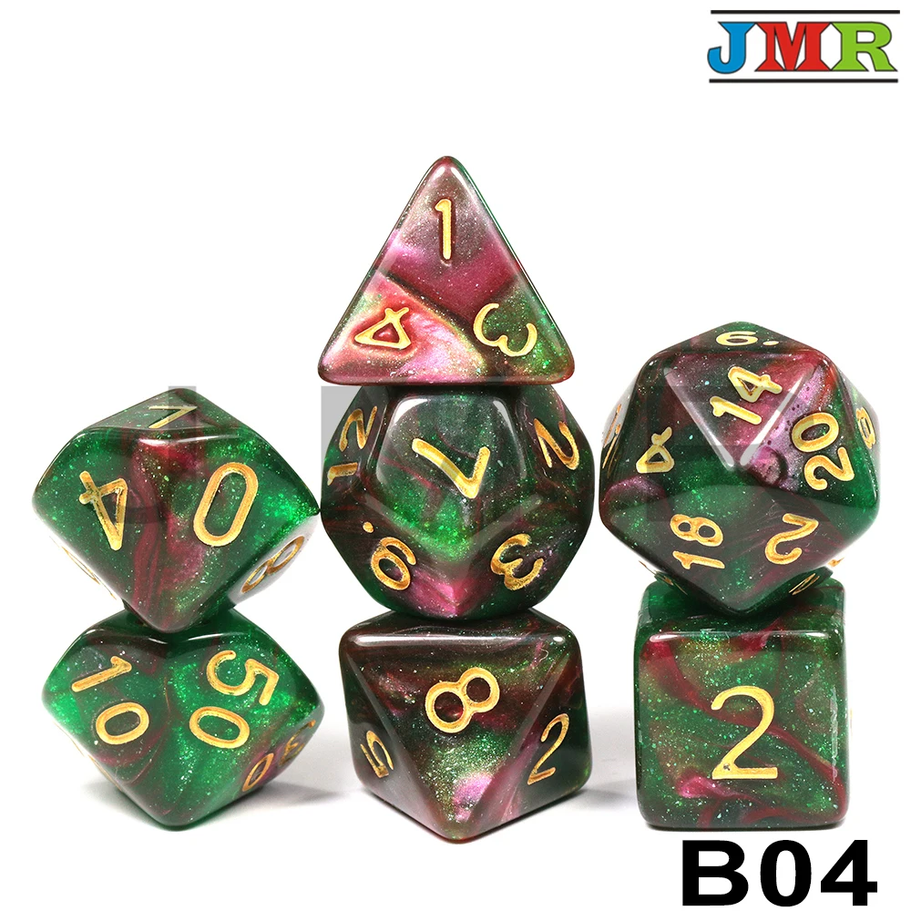 B04 Новое поступление, 6 цветов, креативная Вселенная, Галактика, игральные кости, набор из D4-D20, с таинственным королевским блестящим порошком, потрясающий эффект для DND RPG - Цвет: B04