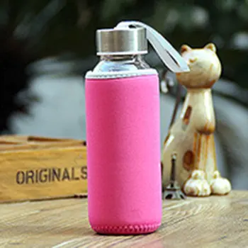 

300ml Glass Drinking Bottle Borosilicate Glass Water Bottle with Cloth Cover Pouch Portable Travel Drink Bottle