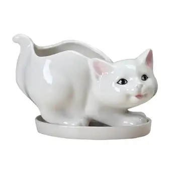 

1PC Cat Ceramic Flowerpot Flower Pot Macetas Plant Pot Planter Groot Creative Flower Pot Cute Animal Flowerpot For Dorm Hotel