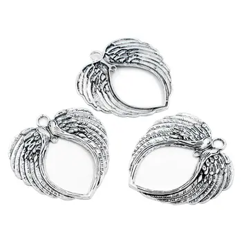 

3PCs Angel Wings Charm Connectors Hollowed Silver Tone Heart 7.1cmx6.7cm