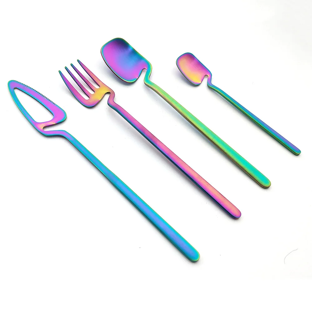 4pcs Rainbow Dining Knife Spoon Fork 304 Stanless Steel Flatware Table Decor Cutlery Sets Ice Cream Dessert Coffee Dinnerware
