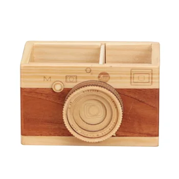 

Stationary Camera Shape Office Accessories Craft Ornaments Decoration Pen Holder Wooden Storage Pencil Container Multifunction