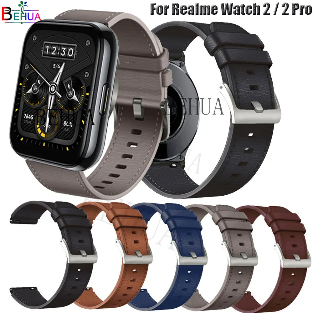 BEHUA Leather Strap Watchband For Realme Watch 2 / 2 Pro Smarwatch Wristband Quick Releas Bracelet For Realme Watch S / pro belt