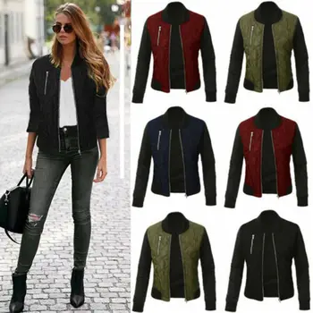 

Women Jackets Retro Slim Ladies Calssic 100% Cotton Jacket Coat Zip Up Biker Autumn Casual Tops S-3XL Cool Girls