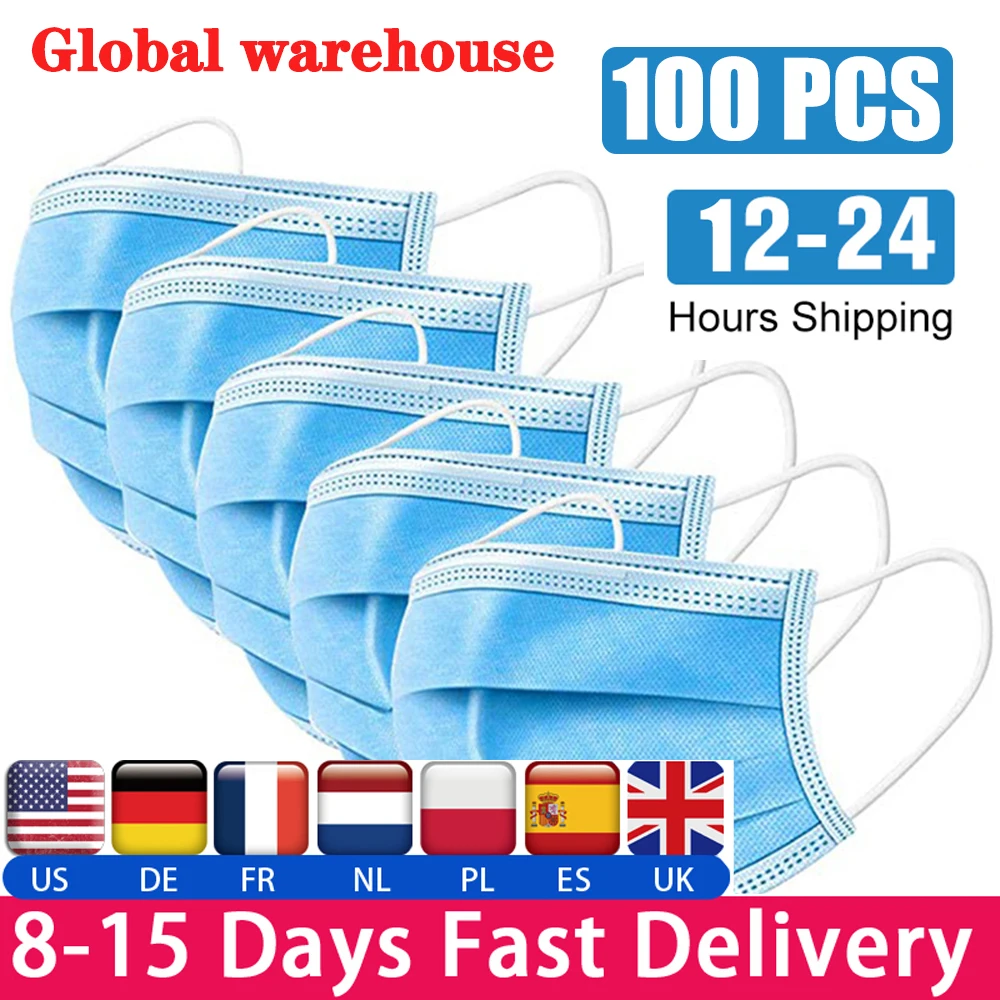 

100-10Pcs/Lot Disposable Masks 3-layer Non-Woven Masks Anti Virus Dust Mouth Face Mask Protection Soft Protective Mask