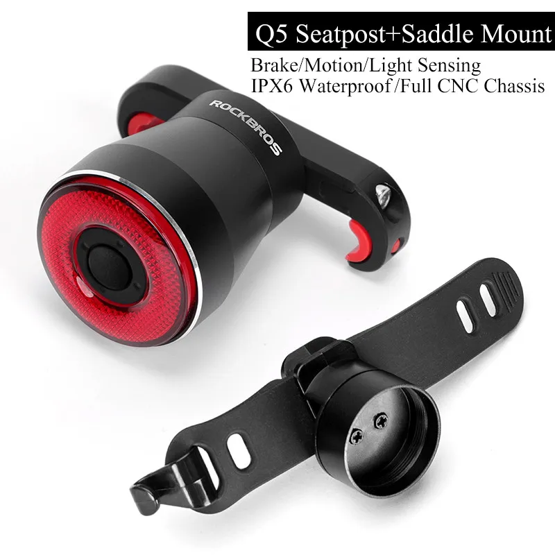 saddle and seatpost ROCKBROS велосипедный умный стоп зондирующий свет авто старт/стоп IPx6 Водонепроницаемый светодиодный зарядка велосипедная задняя фара велосипед свет аксессуары - Цвет: saddle and seatpost