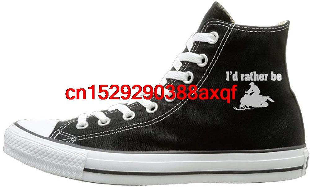 

Men's Women's Painted High-Top Lace Up Canvas Shoe,I'd Rather Be Snowmobile Rider Silhouette 1 Canvas Sneaker For Men Women