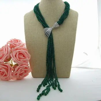 

H010101 18'' 8 Strands Green Faceted Gems Stone Necklace CZ Pendant