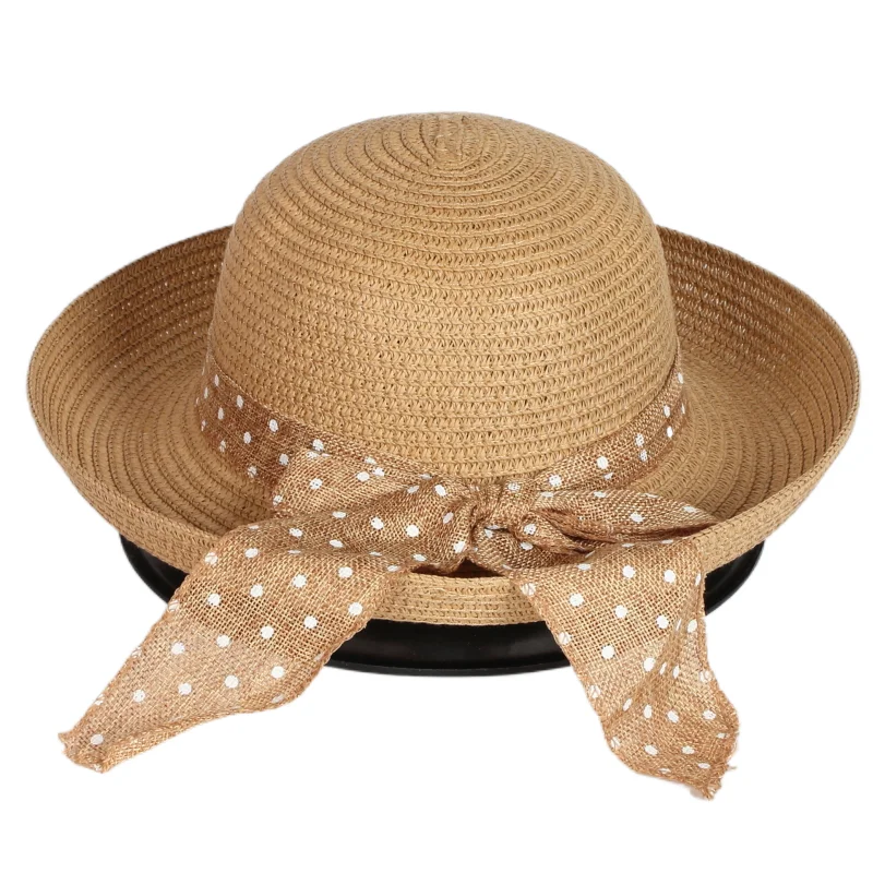

Wholesale Summer Women Elegant Big Bow Adjustable Wide Brim Straw Hat Outdoor Beach Dome Hat
