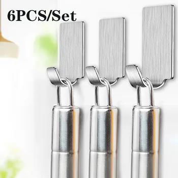 

6PCS Hook Strong Suction Wall Door Hanger Waterproof Adhesive Rack Kitchen Tools Stainless Steel Hook Home Storage Holder